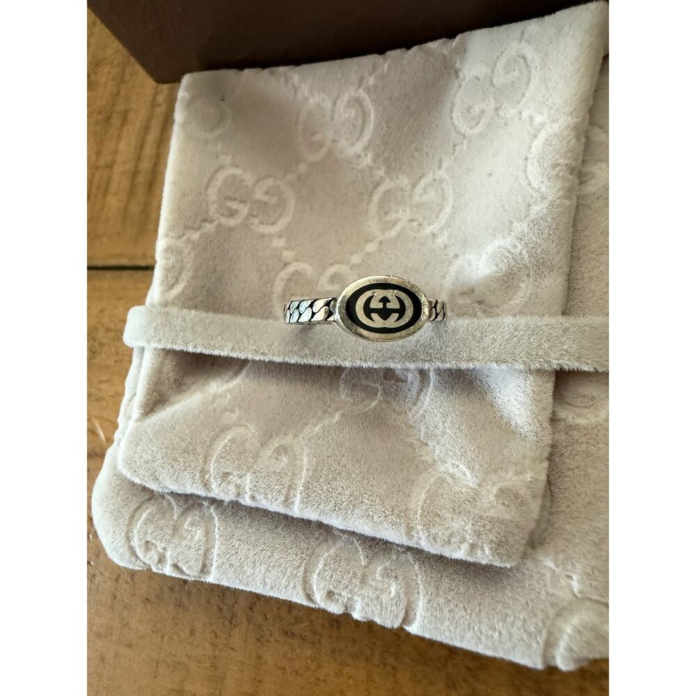Gucci Ring Silver Interlocking G Logo Band Unisex Size 5 Made In Italy Jewelry - Picture 2 of 6
